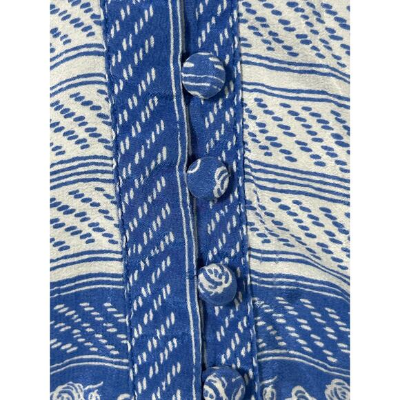 Edme & Esyllte Top 6 Blue White Floral Geometric Button 100% Silk Anthropologie - Picture 3 of 11